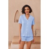 image:imageEkouaer Pajamas for Women Set Button Up Sleepwear 2 Piece Pjs Lounge Set Short Sleeve NightwearBlue