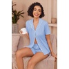 image:imageEkouaer Pajamas for Women Set Button Up Sleepwear 2 Piece Pjs Lounge Set Short Sleeve NightwearBlue