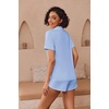 image:imageEkouaer Pajamas for Women Set Button Up Sleepwear 2 Piece Pjs Lounge Set Short Sleeve NightwearBlue