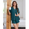image:imageEkouaer Pajamas for Women Set Button Up Sleepwear 2 Piece Pjs Lounge Set Short Sleeve NightwearBlue Green