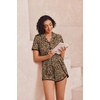 image:imageEkouaer Pajamas for Women Set Button Up Sleepwear 2 Piece Pjs Lounge Set Short Sleeve NightwearBrown Leopard
