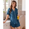 image:imageEkouaer Pajamas for Women Set Button Up Sleepwear 2 Piece Pjs Lounge Set Short Sleeve NightwearDark Blue