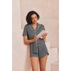 image:imageEkouaer Pajamas for Women Set Button Up Sleepwear 2 Piece Pjs Lounge Set Short Sleeve NightwearDark Gray