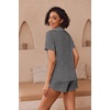 image:imageEkouaer Pajamas for Women Set Button Up Sleepwear 2 Piece Pjs Lounge Set Short Sleeve NightwearDark Gray
