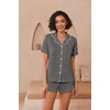 image:imageEkouaer Pajamas for Women Set Button Up Sleepwear 2 Piece Pjs Lounge Set Short Sleeve NightwearDark Gray