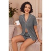image:imageEkouaer Pajamas for Women Set Button Up Sleepwear 2 Piece Pjs Lounge Set Short Sleeve NightwearDark Gray