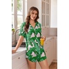 image:imageEkouaer Pajamas for Women Set Button Up Sleepwear 2 Piece Pjs Lounge Set Short Sleeve NightwearLeaves