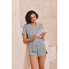 image:imageEkouaer Pajamas for Women Set Button Up Sleepwear 2 Piece Pjs Lounge Set Short Sleeve NightwearLight Gray