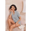 image:imageEkouaer Pajamas for Women Set Button Up Sleepwear 2 Piece Pjs Lounge Set Short Sleeve NightwearLight Gray