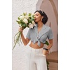 image:imageEkouaer Pajamas for Women Set Button Up Sleepwear 2 Piece Pjs Lounge Set Short Sleeve NightwearLight Gray