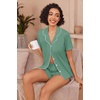image:imageEkouaer Pajamas for Women Set Button Up Sleepwear 2 Piece Pjs Lounge Set Short Sleeve NightwearLight Green