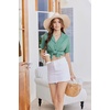 image:imageEkouaer Pajamas for Women Set Button Up Sleepwear 2 Piece Pjs Lounge Set Short Sleeve NightwearLight Green