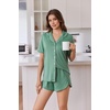 image:imageEkouaer Pajamas for Women Set Button Up Sleepwear 2 Piece Pjs Lounge Set Short Sleeve NightwearLight Green