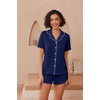 image:imageEkouaer Pajamas for Women Set Button Up Sleepwear 2 Piece Pjs Lounge Set Short Sleeve NightwearNavy