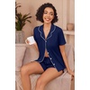 image:imageEkouaer Pajamas for Women Set Button Up Sleepwear 2 Piece Pjs Lounge Set Short Sleeve NightwearNavy