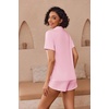 image:imageEkouaer Pajamas for Women Set Button Up Sleepwear 2 Piece Pjs Lounge Set Short Sleeve NightwearPink