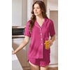 image:imageEkouaer Pajamas for Women Set Button Up Sleepwear 2 Piece Pjs Lounge Set Short Sleeve NightwearRose Red