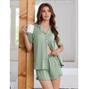 image:imageEkouaer Pajamas for Women Set Button Up Sleepwear 2 Piece Pjs Lounge Set Short Sleeve NightwearSage Green