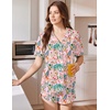 image:imageEkouaer Pajamas for Women Set Button Up Sleepwear 2 Piece Pjs Lounge Set Short Sleeve NightwearSummer Plants