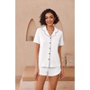 image:imageEkouaer Pajamas for Women Set Button Up Sleepwear 2 Piece Pjs Lounge Set Short Sleeve NightwearWhite