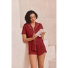 image:imageEkouaer Pajamas for Women Set Button Up Sleepwear 2 Piece Pjs Lounge Set Short Sleeve NightwearWine Red