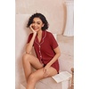 image:imageEkouaer Pajamas for Women Set Button Up Sleepwear 2 Piece Pjs Lounge Set Short Sleeve NightwearWine Red