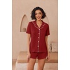 image:imageEkouaer Pajamas for Women Set Button Up Sleepwear 2 Piece Pjs Lounge Set Short Sleeve NightwearWine Red