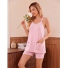 image:imageEkouaer Pajamas for Women Set Soft Cami Short Sets 2 Pieces Pjs Sleepwear V Neck Loungewear with PocketsPink