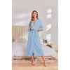 image:imageEkouaer Robes for Women Lightweight Knit Waffle Bathrobe Full Length Kimono Casual Ladies LoungewearLight Blue