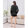 image:imageEkouaer Satin Pajamas Set for Women 2 Piece Silky Long Sleeve and Ruffle Shorts Pajamas Button Down Pjs Loungewear SetBlack