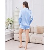image:imageEkouaer Satin Pajamas Set for Women 2 Piece Silky Long Sleeve and Ruffle Shorts Pajamas Button Down Pjs Loungewear SetBlue