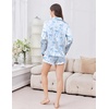 image:imageEkouaer Satin Pajamas Set for Women 2 Piece Silky Long Sleeve and Ruffle Shorts Pajamas Button Down Pjs Loungewear SetBlue Bow Hearts