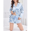 image:imageEkouaer Satin Pajamas Set for Women 2 Piece Silky Long Sleeve and Ruffle Shorts Pajamas Button Down Pjs Loungewear SetBlue Bow Hearts