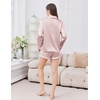 image:imageEkouaer Satin Pajamas Set for Women 2 Piece Silky Long Sleeve and Ruffle Shorts Pajamas Button Down Pjs Loungewear SetChampagne