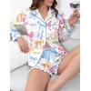 image:imageEkouaer Satin Pajamas Set for Women 2 Piece Silky Long Sleeve and Ruffle Shorts Pajamas Button Down Pjs Loungewear SetColorful Bows