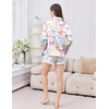 image:imageEkouaer Satin Pajamas Set for Women 2 Piece Silky Long Sleeve and Ruffle Shorts Pajamas Button Down Pjs Loungewear SetColorful Bows