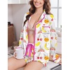 image:imageEkouaer Satin Pajamas Set for Women 2 Piece Silky Long Sleeve and Ruffle Shorts Pajamas Button Down Pjs Loungewear SetColorful Fruit Prints