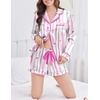 image:imageEkouaer Satin Pajamas Set for Women 2 Piece Silky Long Sleeve and Ruffle Shorts Pajamas Button Down Pjs Loungewear SetColorful Striped Stars