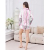 image:imageEkouaer Satin Pajamas Set for Women 2 Piece Silky Long Sleeve and Ruffle Shorts Pajamas Button Down Pjs Loungewear SetColorful Striped Stars