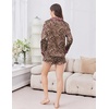 image:imageEkouaer Satin Pajamas Set for Women 2 Piece Silky Long Sleeve and Ruffle Shorts Pajamas Button Down Pjs Loungewear SetLeopard