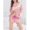 image:imageEkouaer Satin Pajamas Set for Women 2 Piece Silky Long Sleeve and Ruffle Shorts Pajamas Button Down Pjs Loungewear SetPink