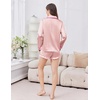 image:imageEkouaer Satin Pajamas Set for Women 2 Piece Silky Long Sleeve and Ruffle Shorts Pajamas Button Down Pjs Loungewear SetPink