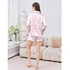image:imageEkouaer Satin Pajamas Set for Women 2 Piece Silky Long Sleeve and Ruffle Shorts Pajamas Button Down Pjs Loungewear SetPink Love Bow Flowers