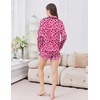 image:imageEkouaer Satin Pajamas Set for Women 2 Piece Silky Long Sleeve and Ruffle Shorts Pajamas Button Down Pjs Loungewear SetRose Red Heart Leopard Print