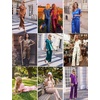 image:imageEkouaer Silk Pajamas for Women 2 Piece Satin Pjs Cap Short Sleeve Sleepwear V Neck Shirt Long Pant Lounge Sets Blue Green M