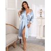 image:imageEkouaer Silk Robes for Women Lace Trim Satin Robe 34 Sleeve Kimono Bathrobe Bride Bridesmaid Wedding Party Sleepwear SXXLBlue Striped