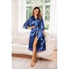image:imageEkouaer Silk Robes for Women Lace Trim Satin Robe 34 Sleeve Kimono Bathrobe Bride Bridesmaid Wedding Party Sleepwear SXXLNavy Blue
