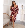 image:imageEkouaer Silk Robes for Women Lace Trim Satin Robe 34 Sleeve Kimono Bathrobe Bride Bridesmaid Wedding Party Sleepwear SXXLRed Floral