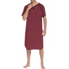 image:imageEkouaer Sleepwear Mens Nightshirt Short Sleeve Pajamas Comfy Big amp Tall Henley Sleep Shirt MXXXLWine