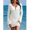 image:imageEkouaer Swimsuit Coverup for Women Crochet Beach Cover Up Hollow Out Long Sleeve Cover Ups 2026 Summer Vacation Outfits1white
